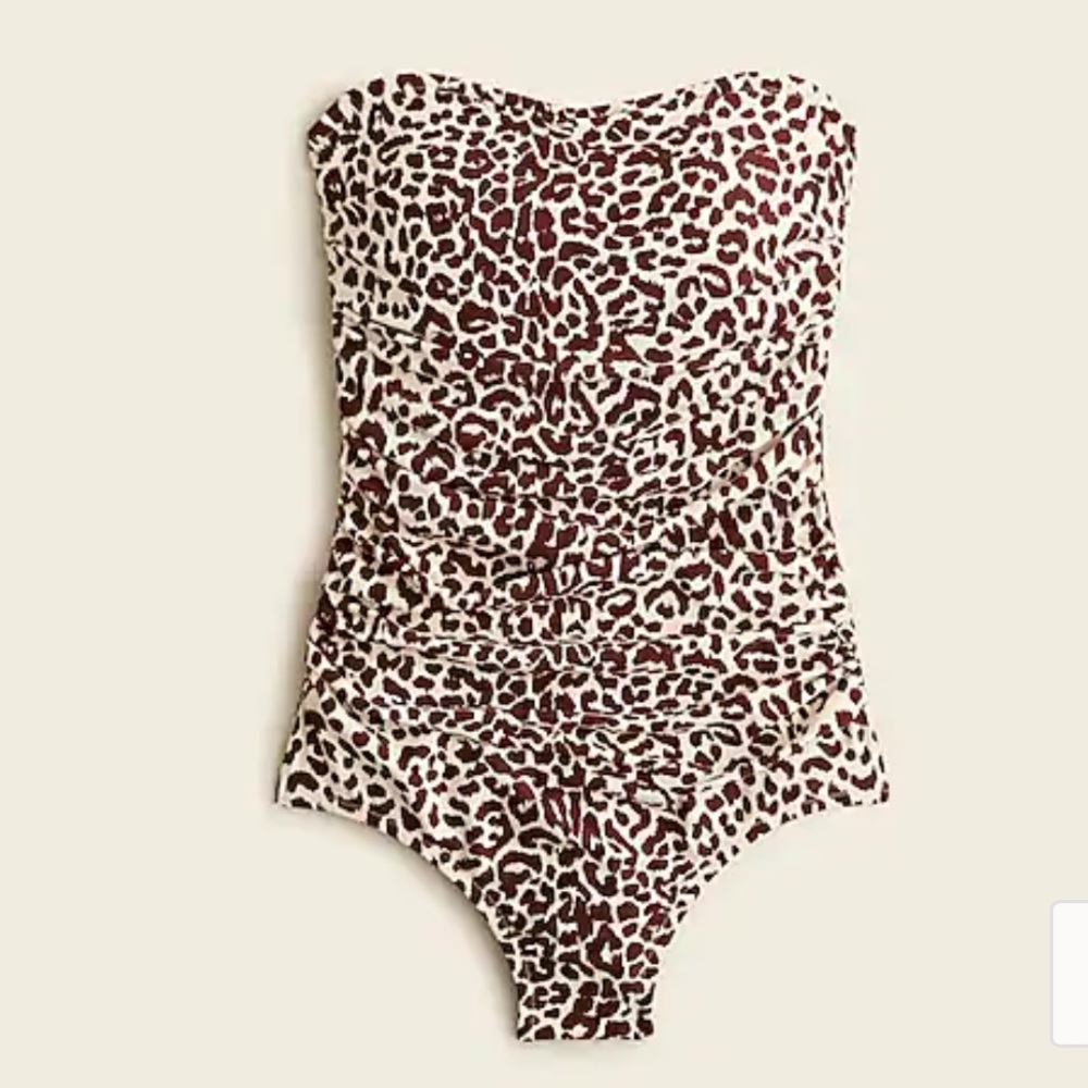 J Crew Leopard Print Ruched Bandeau One Piece - Size 8 NWT